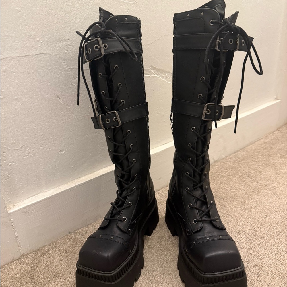 Dolls Kill Black Buckle Combat Boots